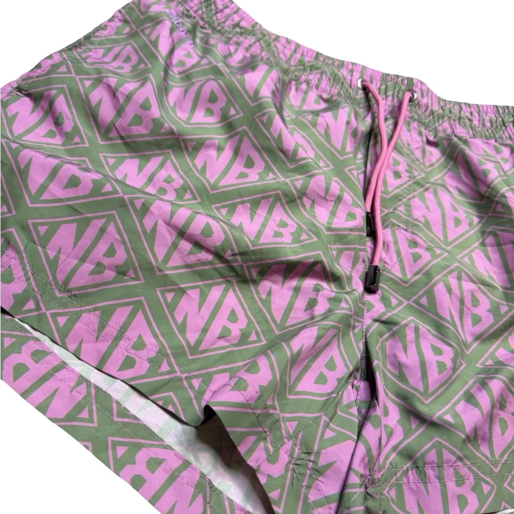 🌴🩳 Nikben Pink Green Monogram Swim Trunks Sz‎ L 🩳🌴